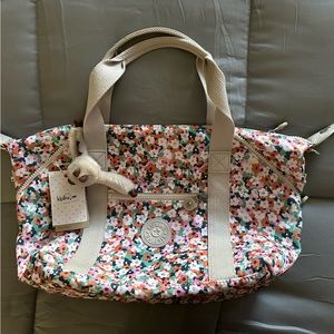 Kipling Floral Tote Bag in Pink, Orange, Green, White